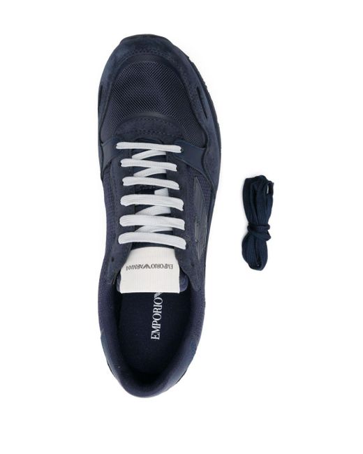 Emporio Armani Blue Logo-patch Mesh Sneakers for men