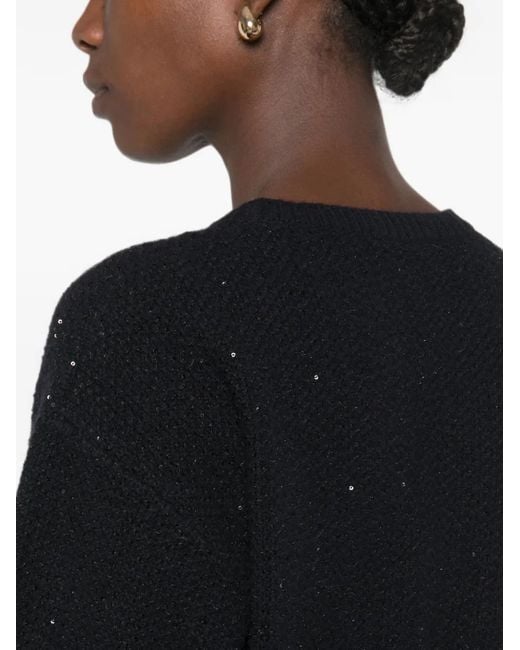 Fabiana Filippi Black Sequin-Embellished Bouclé-Knit Sweater