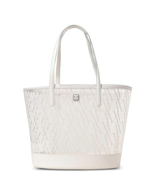 Emporio Armani White Armani Exchange Logo-Print Tote Bag