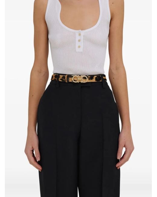 Ferragamo White Animal-Print Pony Hair Gancini Belt Accessories