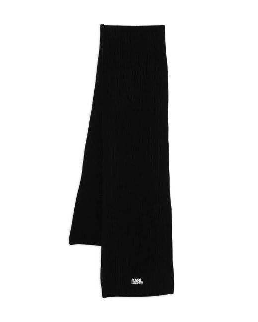 Sciarpa A Coste Con Logo Ricamato di Karl Lagerfeld in Black da Uomo