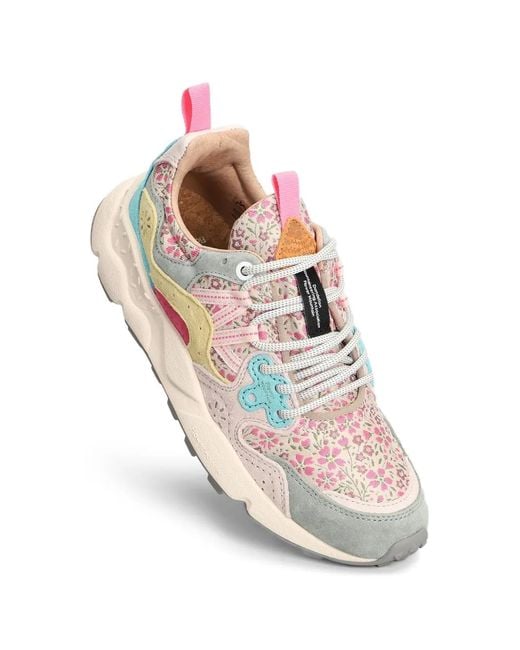 Flower Mountain White Yamano 3 Floral-Print Panelled Suede Sneakers