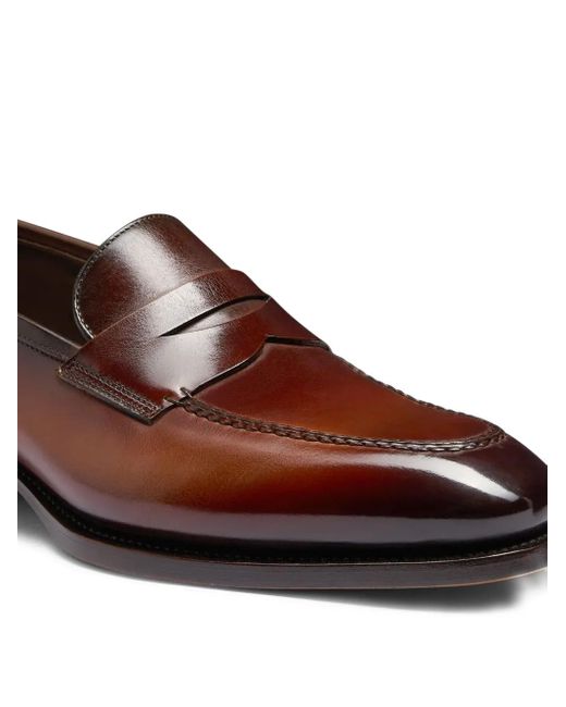 Santoni Brown Leather Loafers for men