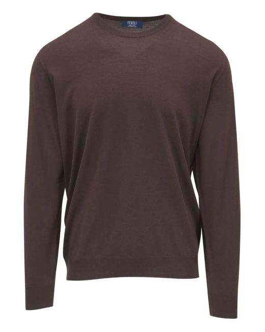 Fedeli Brown Crewneck Sweater for men