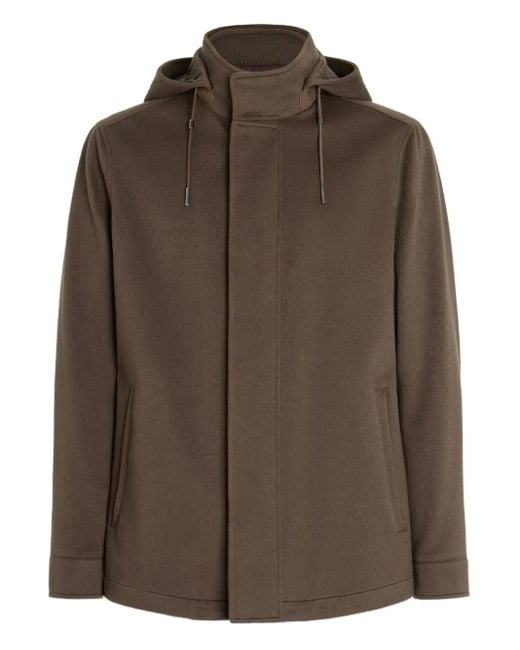 Zegna Brown Oasi Cashmere Hooded Jacket for men
