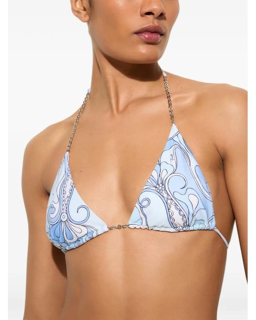 Emilio Pucci Blue Orchidee-Print Triangle Bikini Top
