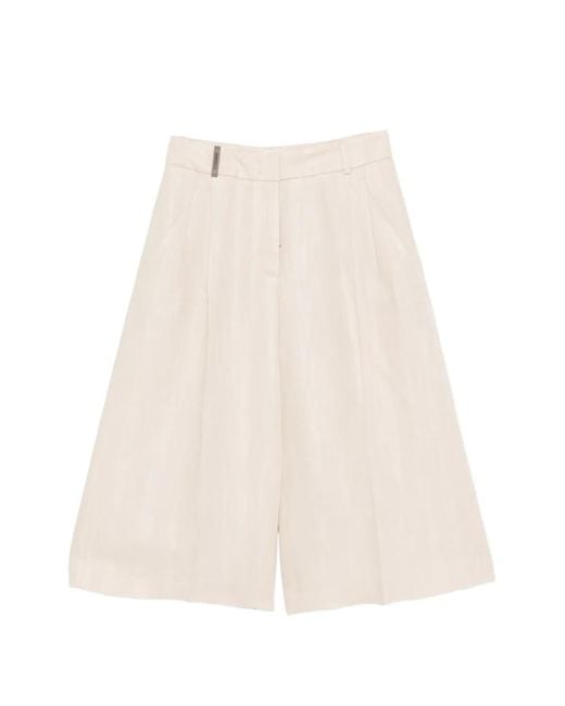 Peserico White Front-Pleat Shorts