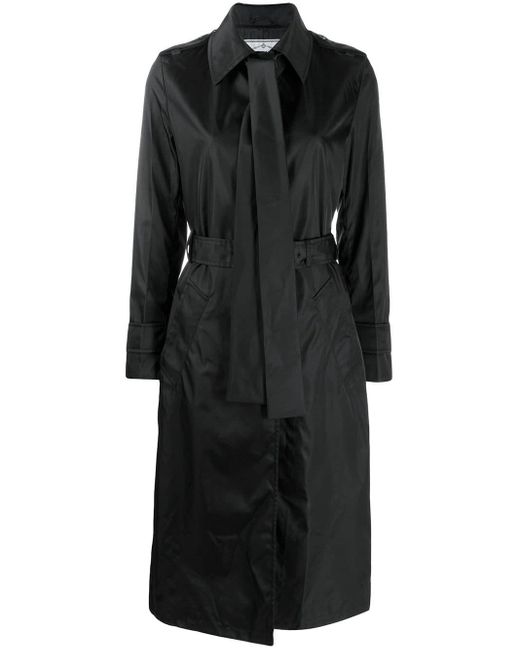 Prada Pussy-bow Detail Trench Coat in Black | Lyst