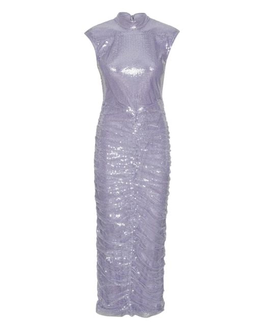 Robe Mi-Longue Brodée De Sequins À Col Montant ROTATE BIRGER CHRISTENSEN en coloris Purple