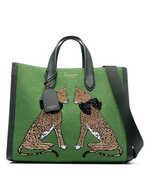 Kate Spade Green Large Lady Leopard Tote Bag