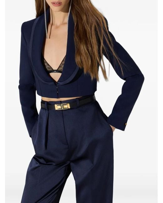 Elisabetta Franchi Blue Jacket Made Of Lightweight Crêpe And Satin Fabrics With Peplum