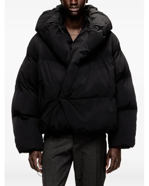 DIESEL Black Hooded Down Jacket for men