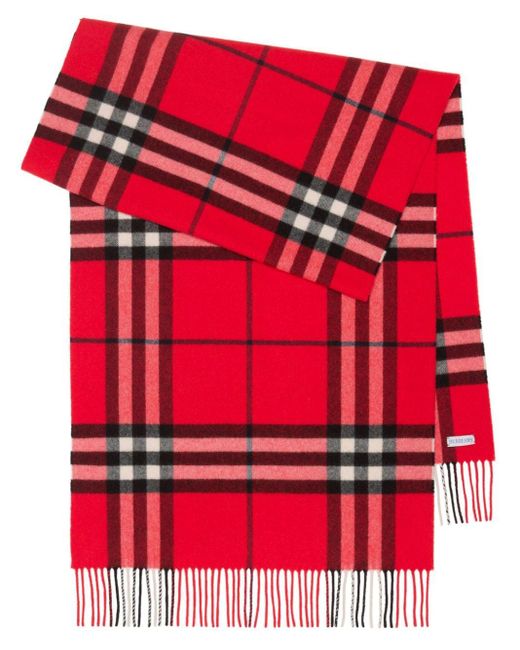 Burberry Red Vintage Check Cashmere Scarf