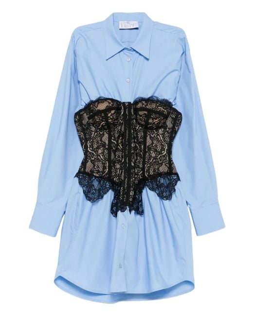 GIUSEPPE DI MORABITO Blue Lace-Corset Shirt Dress