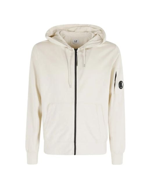 C P Company White Zipped Hoodie for men