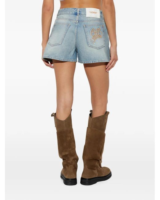 Off-White c/o Virgil Abloh Blue Logo-Embroidered Denim Shorts