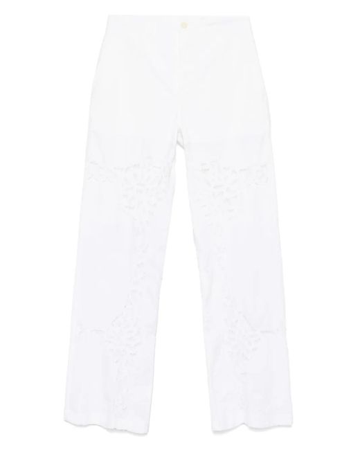 MARINE SERRE White Lace-Panel Trousers