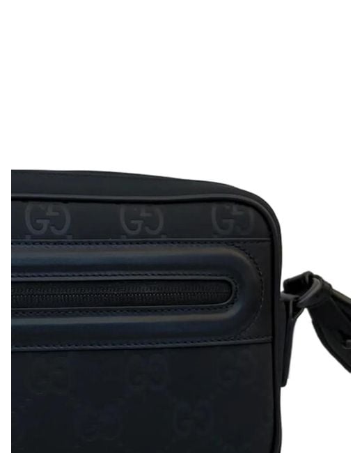 Gucci Black Monogram Embossed Messenger Bag for men