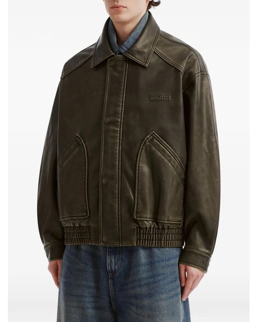 Izzue Green Logo-Embossed Bomber Jacket for men
