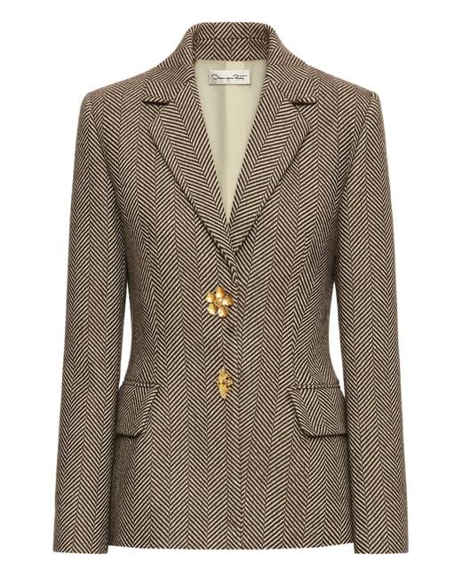 Oscar de la Renta Green Floral Button Jacket