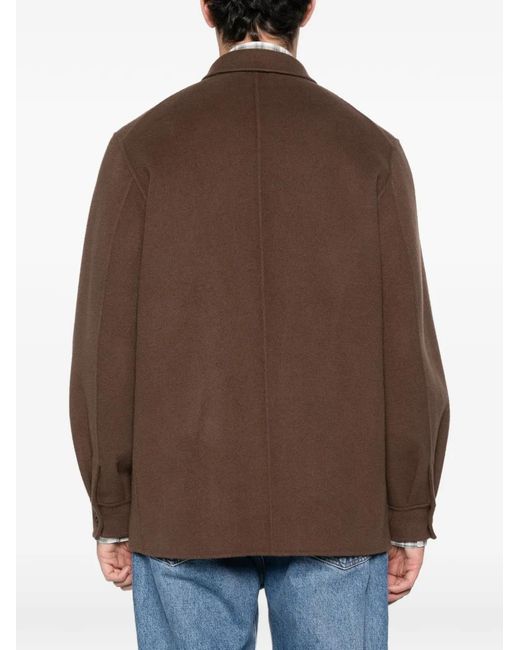 Fursac Brown Button Pockets Wool Double Breasted Coat for men