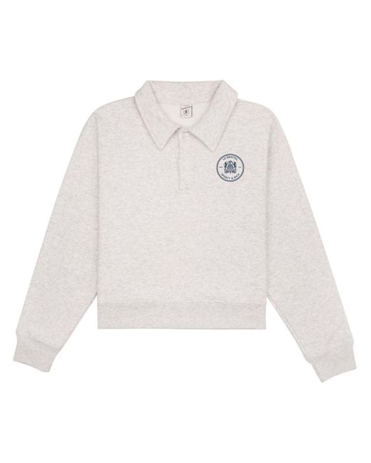 Sporty & Rich White Bristol-crest Long-sleeve Polo Top