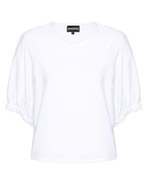 Emporio Armani White Popeline-Bluse mit Logo-Stickerei