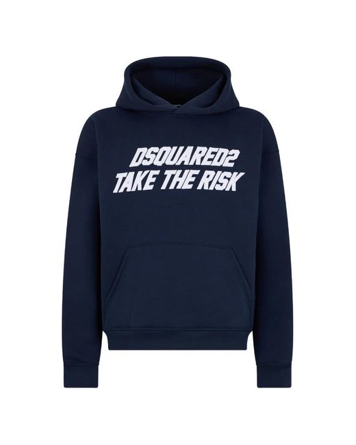 DSquared² Blue Slogan-Print Relaxed-Fit Hoodie for men