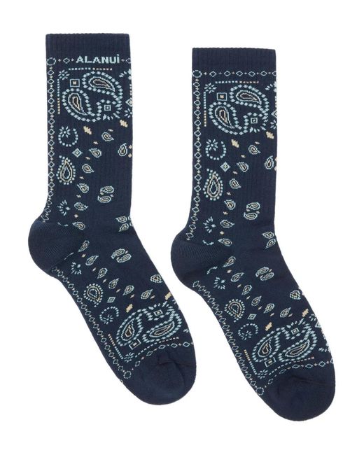 Alanui Blue Paisley-Print Socks for men