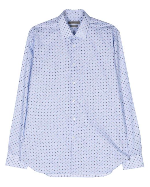 Corneliani Blue Herringbone And Paisley-print Shirt for men