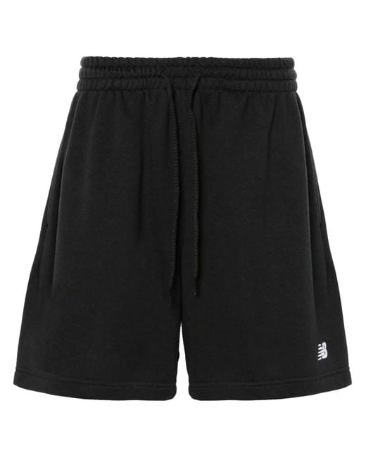 New Balance Black Logo-Embroidered Jersey Track Shorts for men