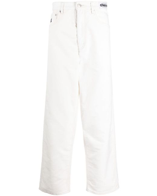 Chocoolate White Drop-crotch Straight-leg Jeans for men
