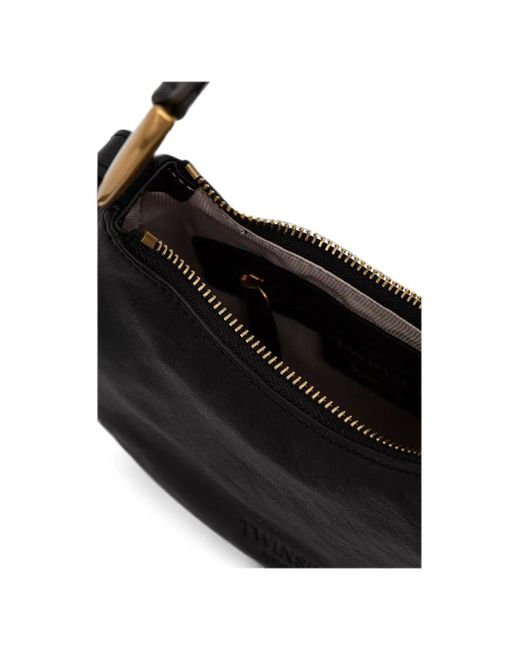 Twinset Black Logo-Debossed Leather Shoulder Bag