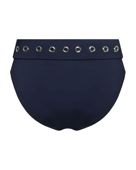 MICHAEL Michael Kors Blue Belted-Waist Eyelet-Detail Bikini Bottom
