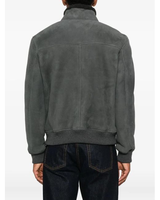 Eleventy Black Zip-Front Shearling Jacket for men