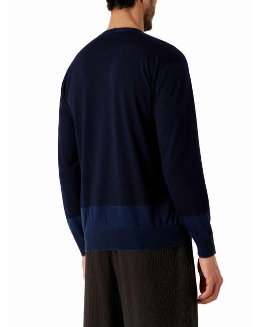 Giorgio Armani Blue Crew-neck Stripe-pattern Jumper for men