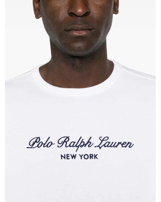 Polo Ralph Lauren White Logo-Embroidered Crew-Neck Sweater for men