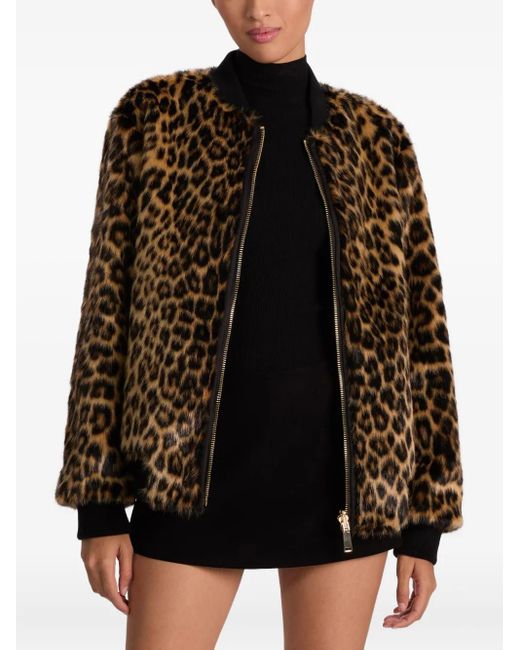 Alice + Olivia Black Leopard-Print Bomber Jacket