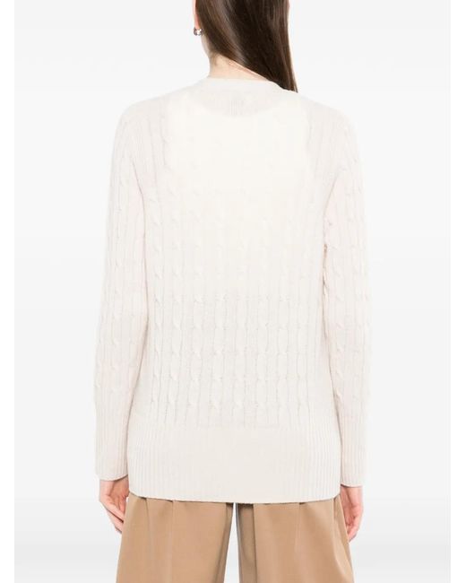N.Peal Cashmere Natural Cable V-Neck Cardigan