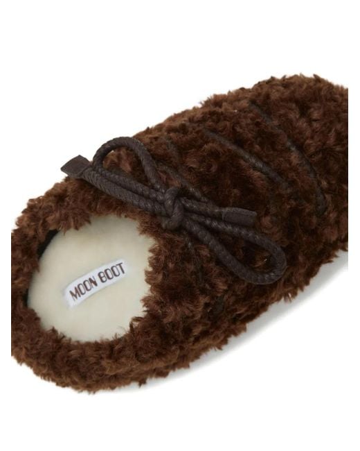Moon Boot Brown Evx Faux-Shearling Lace-Up Mules