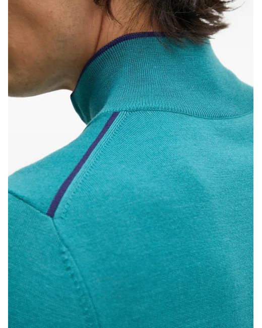 Paul Smith Blue Half-Zip High-Neck Top for men