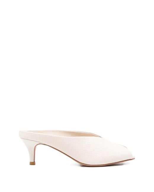Twinset Natural Peep-Toe Leather Heeled Mules