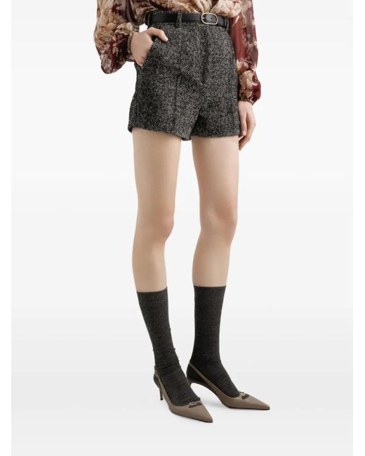 Dolce & Gabbana Gray Tweed-Shorts Mit Fischgrätenmuster