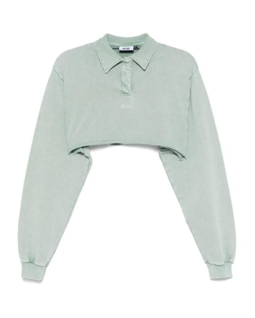 Gcds Blue Washed-Effect Cropped Polo Shirt
