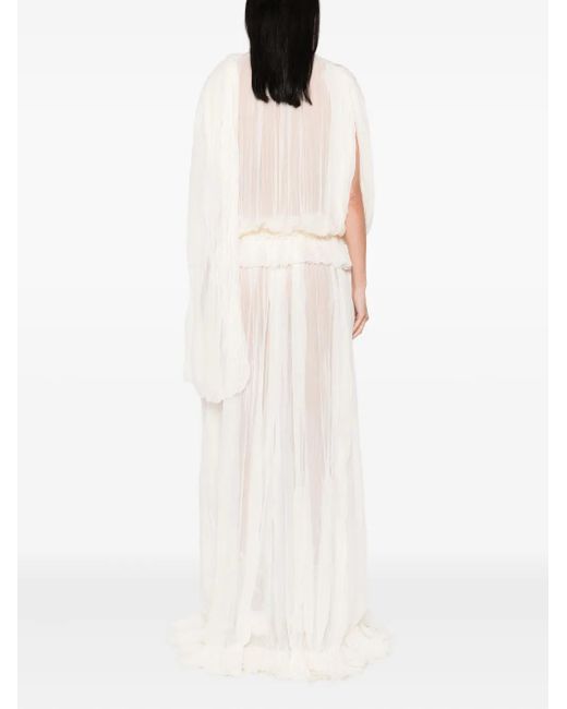 Blumarine White Pleated Ruffled Asymmetric Day Dress