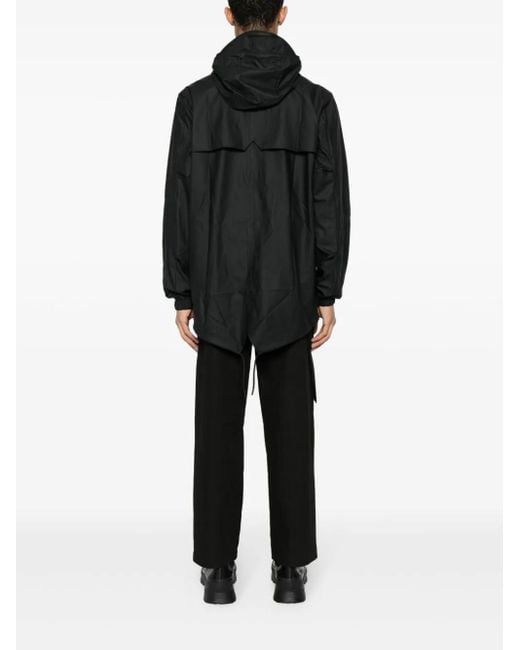 Rains Black Fishtail Drawstring-Hood Coated Parka