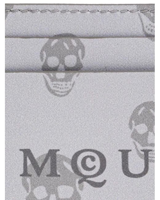 McQueen Gray Skull Print Cardholder for men