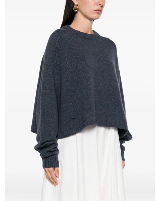Lisa Yang Blue Round-Neck Cropped Sweater