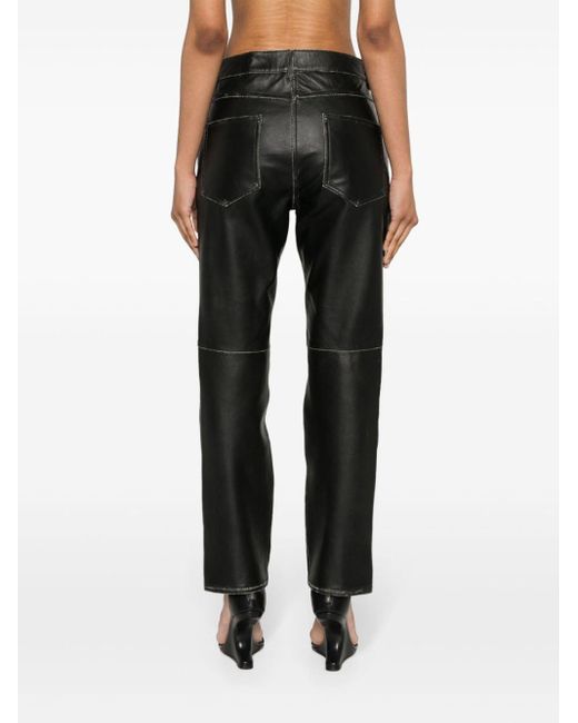 Victoria Beckham Black Cropped Leather Trousers