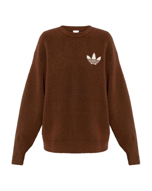 Adidas Brown Crew-Neck Logo Sweater